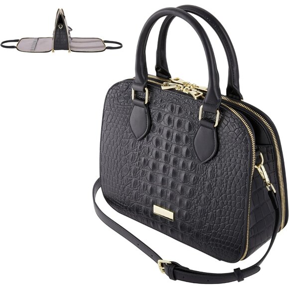 Black Vegan Leather Multi-Compartment Travel Tote Bag with Detachable Shoulder S - Picture 1 of 9